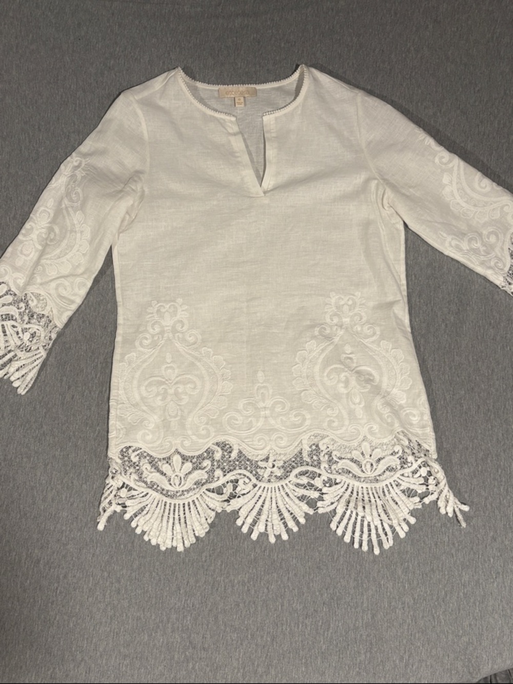Etcetera White Linen Embroidered Lace-Trim Tunic